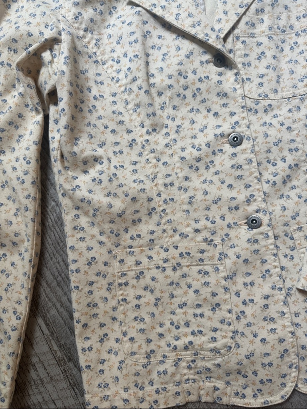 Liz Claiborne Cream Blazer Jacket with Blue Floral Print - Picture 2 of 4